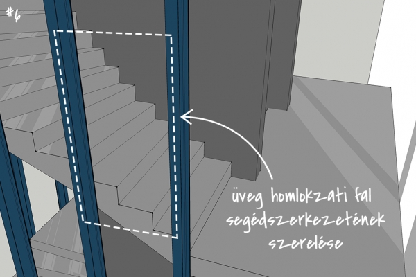 Lépcső szerkesztés - homlokzati üvegszerkezet